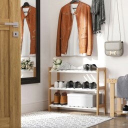 Rackhams 3-Tier Shoe Rack Wood Frame Slatted Shelves Open Storage, Natural - thumbnail 3