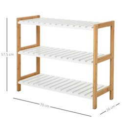 Rackhams 3-Tier Shoe Rack Wood Frame Slatted Shelves Open Storage, Natural - thumbnail 6