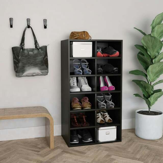 Rackhams Shoe Rack Black 54x34x100.5 cm Engineered Wood