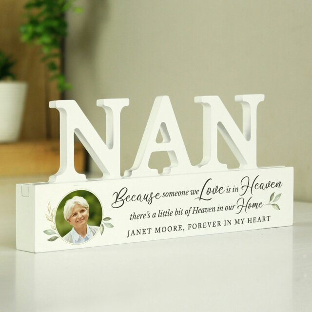 Rackhams Personalised Botanical Memorial Photo Upload Wooden Nan Ornament - image 1