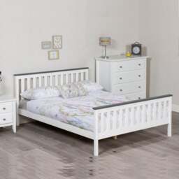 Rackhams Shanghai White Pine Bed Frame with Grey Plinth Single to King - 4FT6 - thumbnail 1