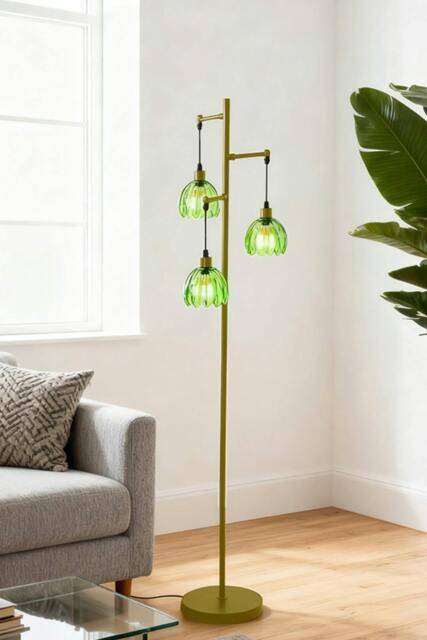 Rackhams 3-Light Floor Lamp with Foot Switch - Gold - One Size - image 1
