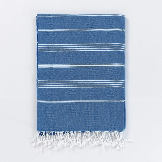 Rackhams Trendy XL Hammam Beach Blankets - Royal Blue with White Stripes - image 1