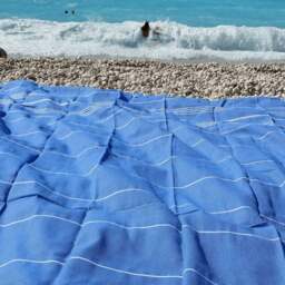 Rackhams Trendy XL Hammam Beach Blankets - Royal Blue with White Stripes - thumbnail 2