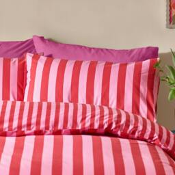 Rackhams Stripe Tease Reversible Duvet Cover Set Red - Double - Red - thumbnail 3