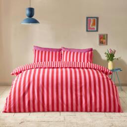 Rackhams Stripe Tease Reversible Duvet Cover Set Red - Double - Red - thumbnail 1