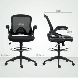 Rackhams Office Stool, 360 Degree Swivel Height Adjustable Chair, Black - Black - Yes - Drafting Chair - thumbnail 6