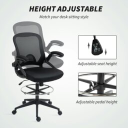 Rackhams Office Stool, 360 Degree Swivel Height Adjustable Chair, Black - Black - Yes - Drafting Chair - thumbnail 4