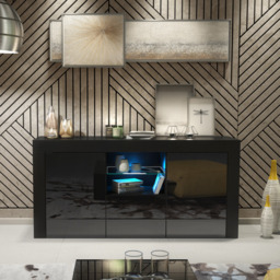 Rackhams Modern 145cm TV Unit, Cabinet Stand & with Black Gloss Doors & Free LED - 145 cm - 1 - Black Matt Body & Black Gloss Doors - thumbnail 2