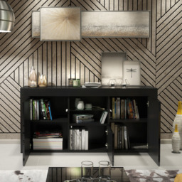 Rackhams Modern 145cm TV Unit, Cabinet Stand & with Black Gloss Doors & Free LED - 145 cm - 1 - Black Matt Body & Black Gloss Doors - thumbnail 3