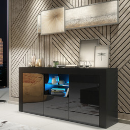 Rackhams Modern 145cm TV Unit, Cabinet Stand & with Black Gloss Doors & Free LED - 145 cm - 1 - Black Matt Body & Black Gloss Doors - thumbnail 4
