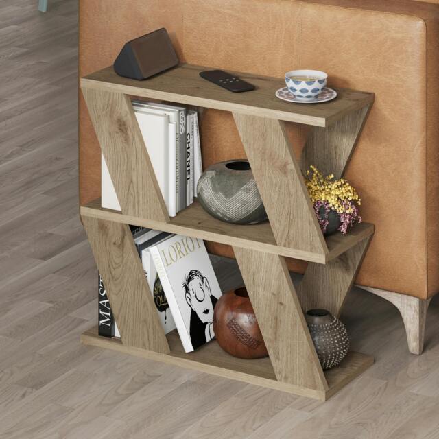Rackhams Lazena Modern 3-Tier Side Table, Slim Particleboard End Table H55.4cm - Natural Oak - image 1