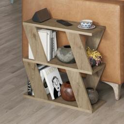 Rackhams Lazena Modern 3-Tier Side Table, Slim Particleboard End Table H55.4cm - Natural Oak - thumbnail 1