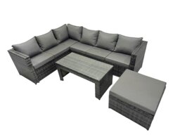 Rackhams 4 Pieces Outdoor PE Rattan Garden Furniture Corner Sofa Oblong Coffee Table Set with Cushions Big Footstool Dark Grey Mixed - thumbnail 1