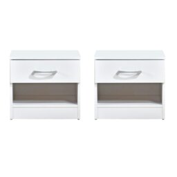 Rackhams Pair of Highbury 1 Drawer Open Shelf Bedside Tables - White - thumbnail 1