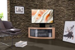 "Rackhams PANGEA Black/Oak Beam-Thru Curved True-Corner 32""-50"" TV Cabinet with Mounting Arm" - thumbnail 1