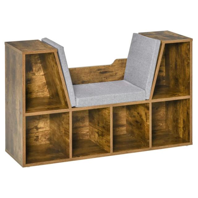 Rackhams Bookcase Storage Shelf with Cushioned Reading Seat, Cube Bookshelf Organizer for Bedroom Living Room, Rustic Brown - image 1