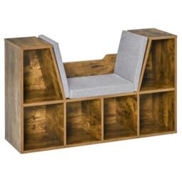 Rackhams Bookcase Storage Shelf with Cushioned Reading Seat, Cube Bookshelf Organizer for Bedroom Living Room, Rustic Brown - thumbnail 1
