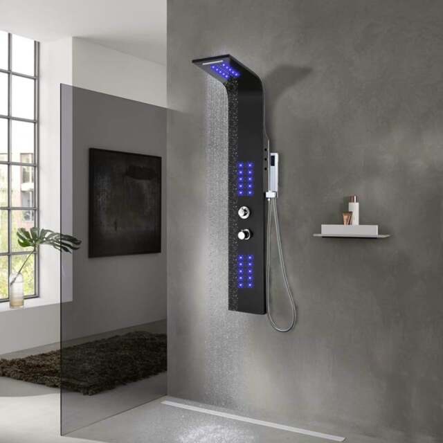 Rackhams Shower Panel Unit Aluminium 20x44x130 cm Black