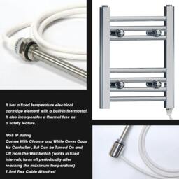 Rackhams 550mm x 1600mm Chrome Flat Electric Pre-Filled Heated Towel Rail Radiator For Bathroom Designer Standard Element - thumbnail 2