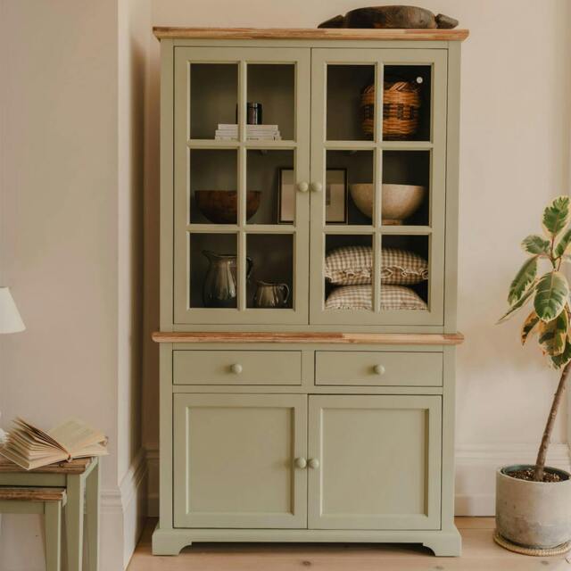 Rackhams Florence Glass Door Display Cabinet Large Dresser Assembled - Sage Green - image 1