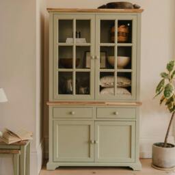 Rackhams Florence Glass Door Display Cabinet Large Dresser Assembled - Sage Green - thumbnail 1
