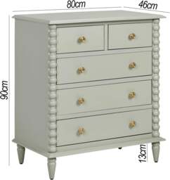 Rackhams Cromwell 2 over 3 Chest of Drawers with Bobbin Design - Pale Olive, Green - thumbnail 2