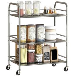 Rackhams 3 Tier Kitchen Trolley on Wheels Serving Cart with Handles Silver - Silver - 3 Tier - thumbnail 2