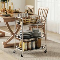 Rackhams 3 Tier Kitchen Trolley on Wheels Serving Cart with Handles Silver - Silver - 3 Tier - thumbnail 1