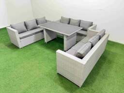 Rackhams Patio Outdoor Garden Furniture Sets with Black Glass Top Dining Table 3 Seater Sofa 2 Side Tables Light Grey - thumbnail 2