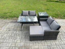 Rackhams 5-Piece Rattan Garden Furniture Set - Dark Grey Mixed Wicker Patio Sofa Conversation Set with Side Table & Big Footstool - thumbnail 1