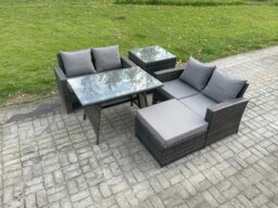 Rackhams 5-Piece Rattan Garden Furniture Set - Dark Grey Mixed Wicker Patio Sofa Conversation Set with Side Table & Big Footstool - thumbnail 2