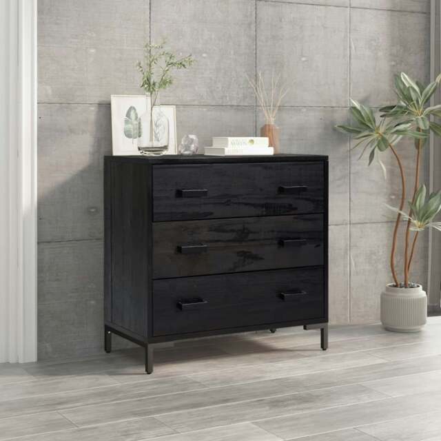 Rackhams Chest of Drawers Black 75x35x70 cm Solid Pinewood