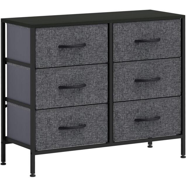 Rackhams Fabric Chest of Drawers, Industrial Bedroom Dresser with 6 Fabric Drawers, Steel Frame and Wooden Top for Nursery, Living Room, Hallway, Black
