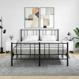 Rackhams Bedside Cabinets 2 pcs High Gloss White 40x30x50 cm Engineered Wood - White - Engineered wood, iron
