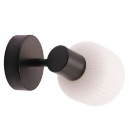 Rackhams Modern Designer Matte Black Adjustable Wall Light with White Ribbed Glass Shade - thumbnail 4