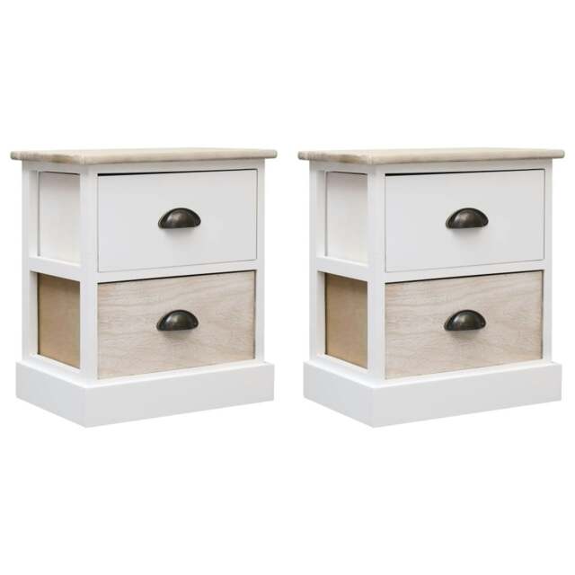 Rackhams Nightstands 2 pcs White and Natural 38x28x45 cm Paulownia Wood