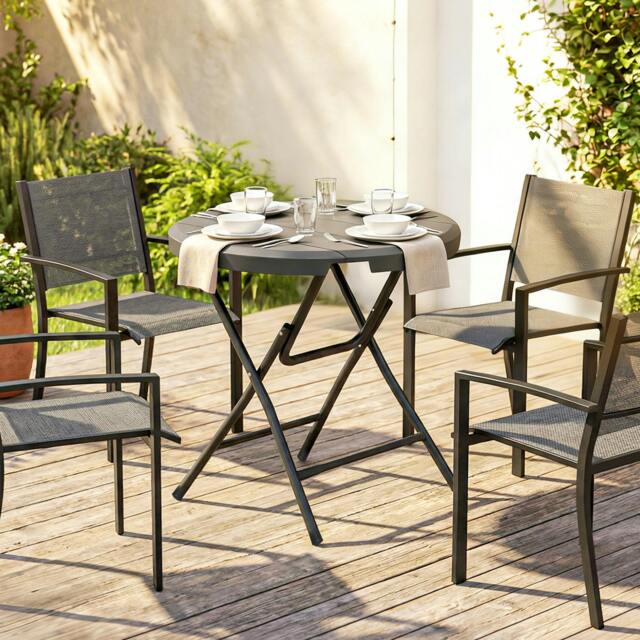 Rackhams Round Garden Dining Table for 4, Foldable Outdoor Table for Garden - image 1