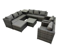 Rackhams 9 Seater Garden Outdoor Rattan Furniture Set Patio Corner Sofa Coffee Table with 2 Chiar Side Table Big Stool Dark Grey - thumbnail 2