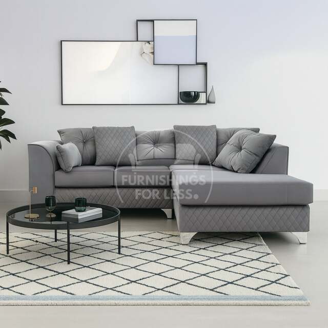 Rackhams Victoria Modern Plush Velvet 4 Seater Corner Sofa - Grey - Right Hand Facing - image 1
