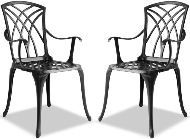 Rackhams OSHOWA 2-Large Garden and Patio Bistro Chairs with Armrests in Cast Aluminium Black - image 1
