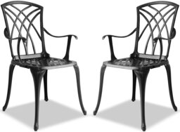 Rackhams OSHOWA 2-Large Garden and Patio Bistro Chairs with Armrests in Cast Aluminium Black - thumbnail 1