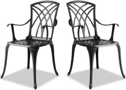 Rackhams OSHOWA 2-Large Garden and Patio Bistro Chairs with Armrests in Cast Aluminium Black - thumbnail 3