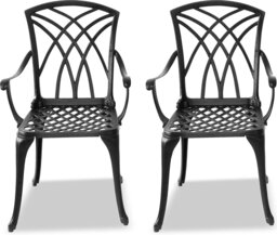 Rackhams OSHOWA 2-Large Garden and Patio Bistro Chairs with Armrests in Cast Aluminium Black - thumbnail 2