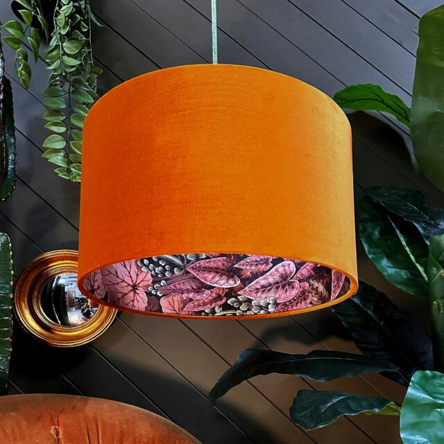 "Rackhams Autumn Walled Garden Silhouette Lampshade in Rust Velvet - Table / Floor Lamp - 60cm diameter x 25cm Height (24"" x 10"")" - image 1