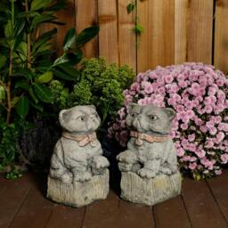 Rackhams Cranky Cats Pair Stone Cast Garden Cat Statues Set - thumbnail 6