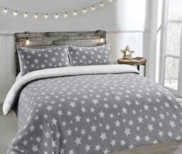 Rackhams Teddy Stars Fluffy and Warm Fleece Duvet Cover Set - Silver - King - thumbnail 1
