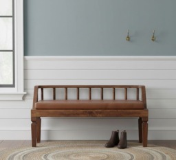 Rackhams Solid Wood Bordeaux Leather Bench - thumbnail 1
