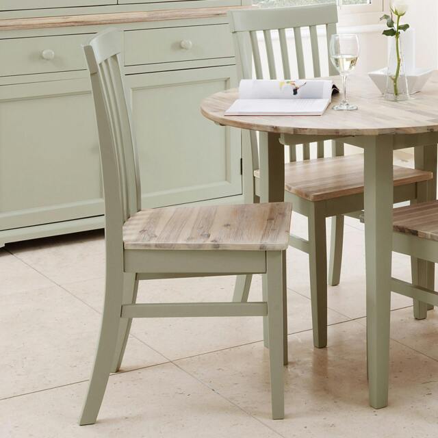 Rackhams Florence Wooden Dining Chair with Acacia Wood Seat - Sage Green, Green - image 1