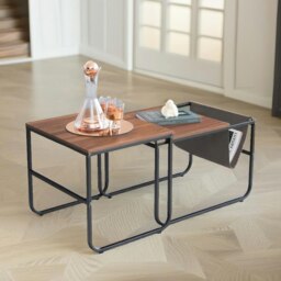 Rackhams Set Of 2 Nest Of Stackable Side Tables Rustic Brown - thumbnail 3